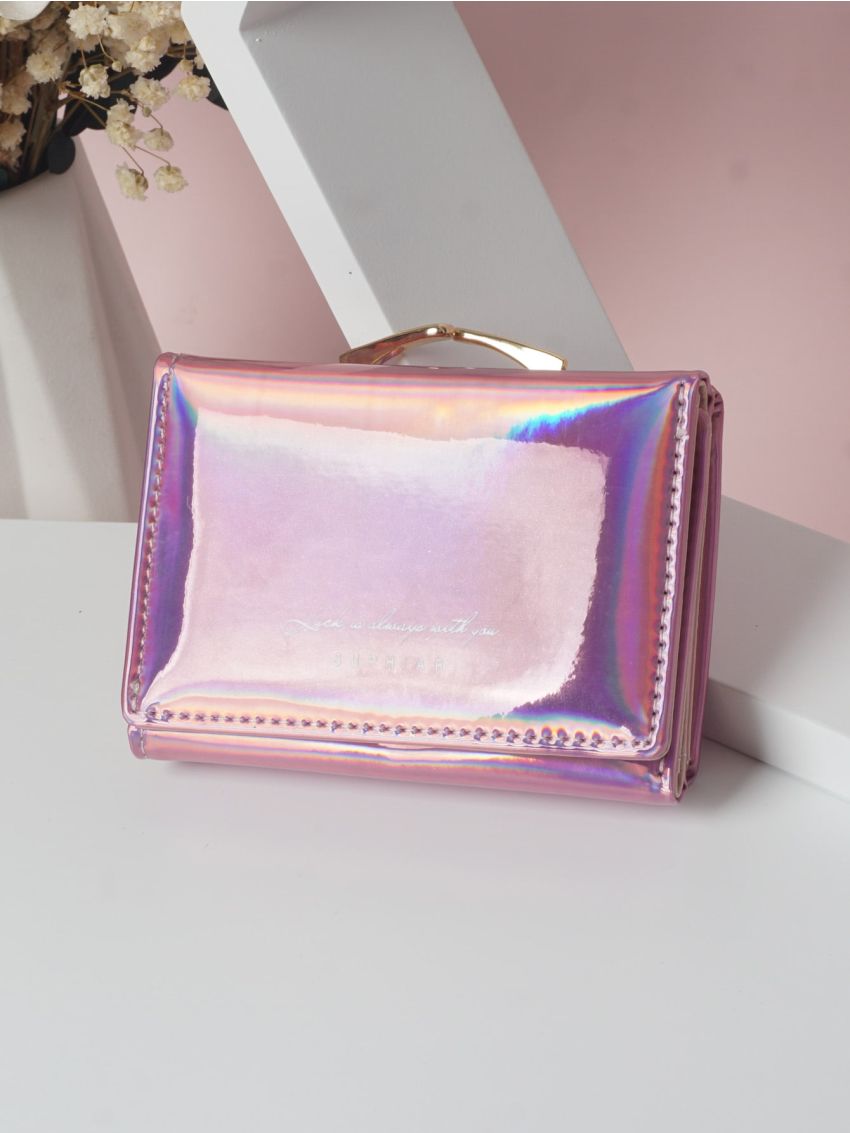 Holographic Pattern Letter Graphic Small Wallet