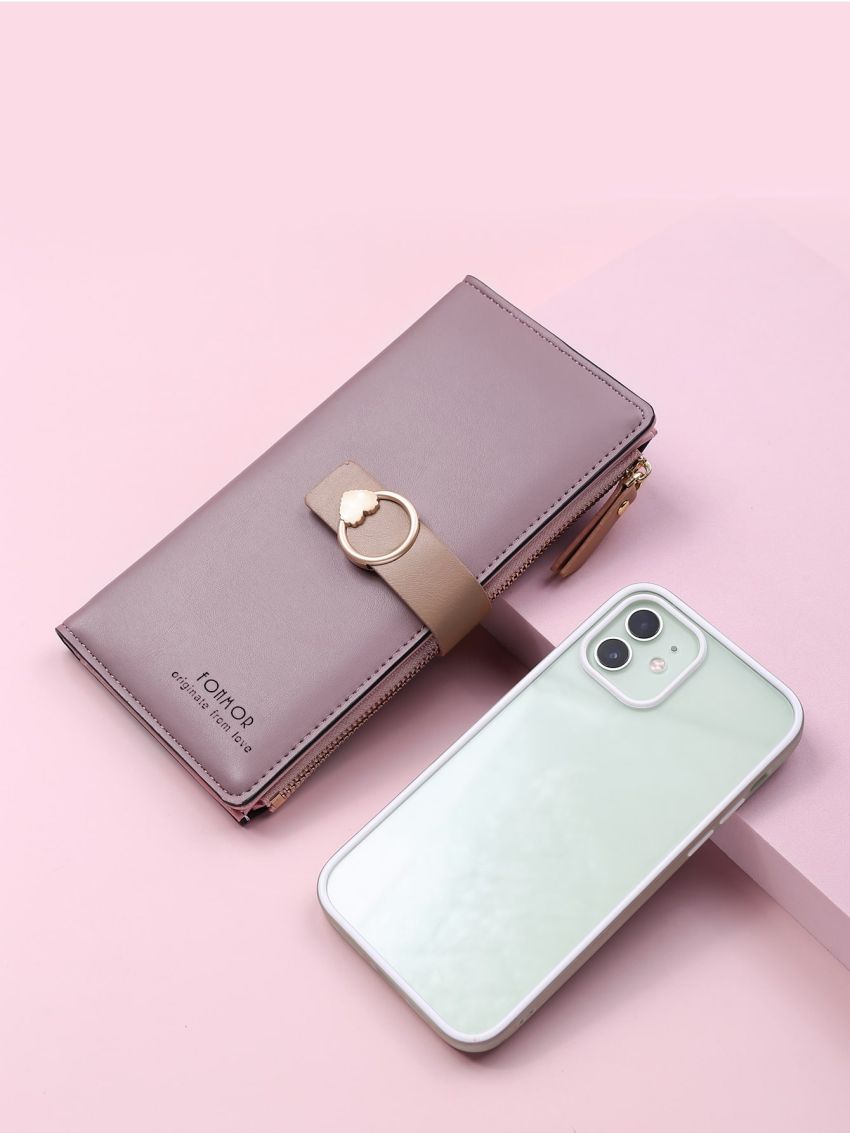 Letter Graphic Metal Decor Long Wallet