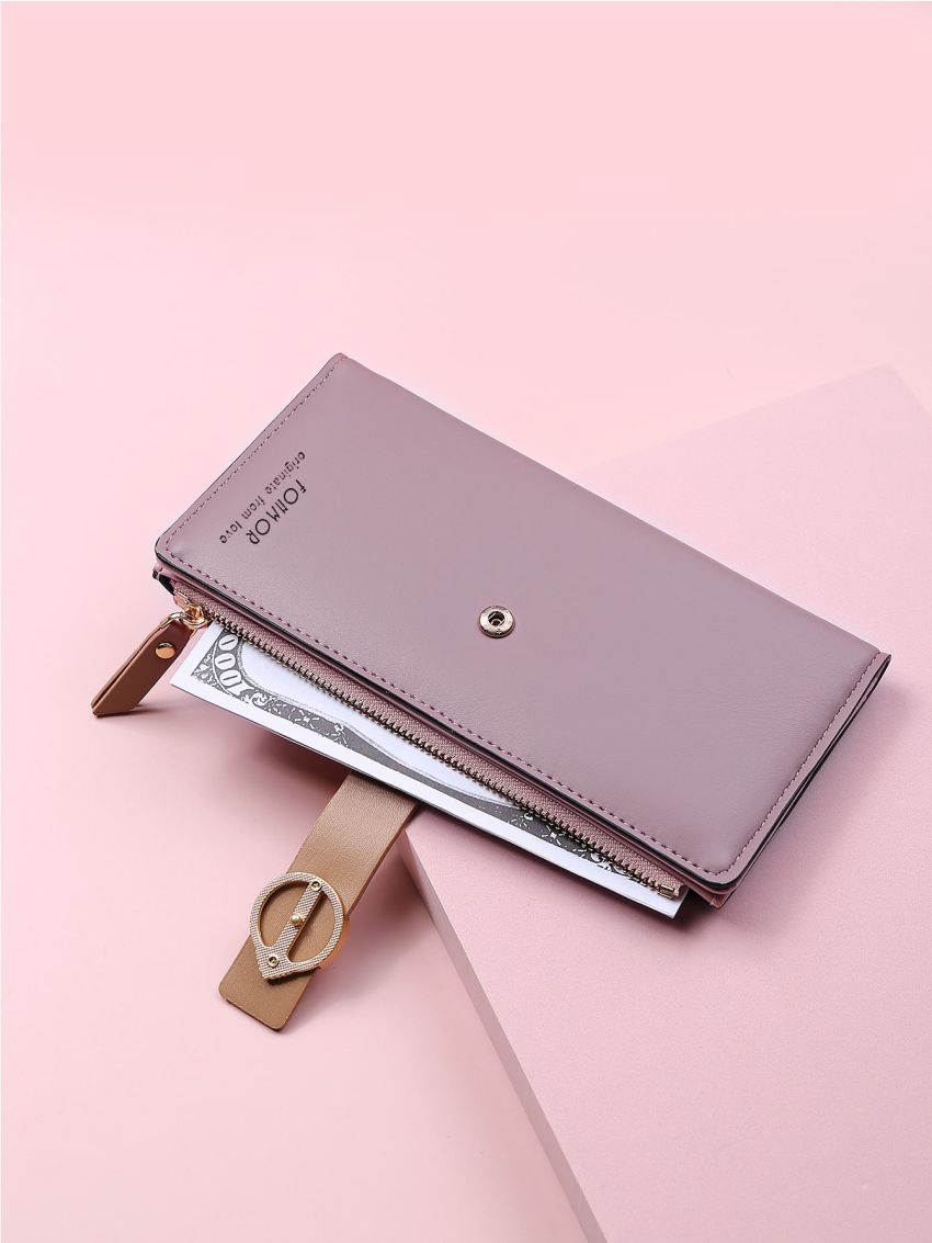 Letter Graphic Metal Decor Long Wallet