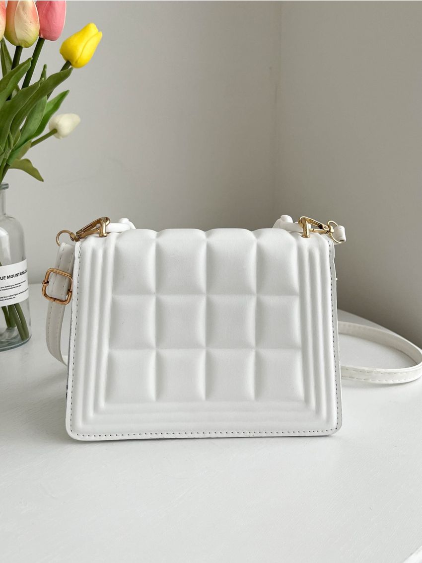 Faux Pearl & Chain Decor Flap Square Bag