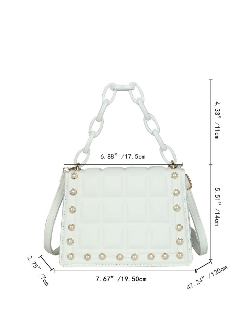Faux Pearl & Chain Decor Flap Square Bag