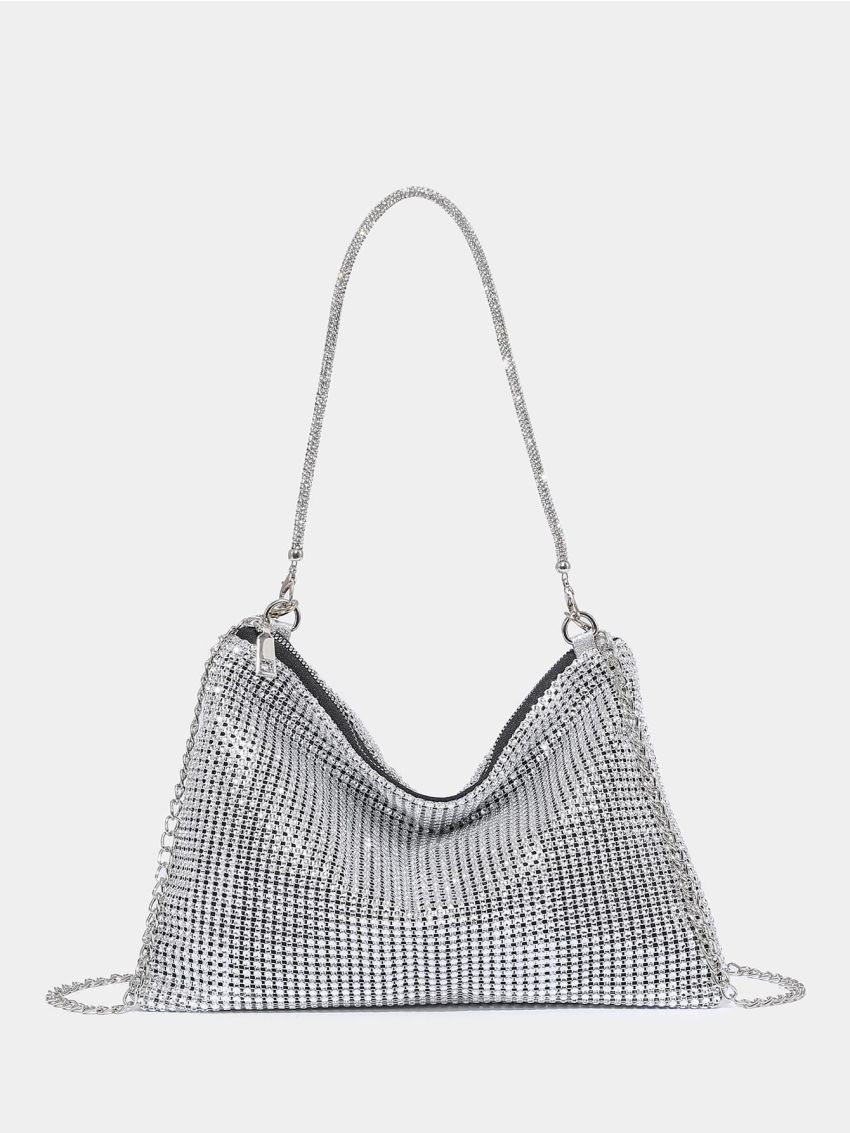 Plastic Rhinestone Detail Chain Bucket Bag