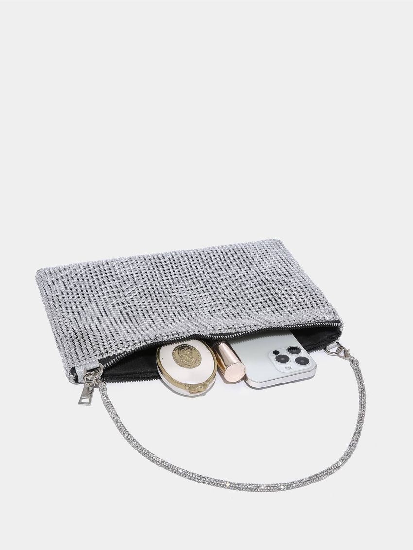Plastic Rhinestone Detail Chain Bucket Bag