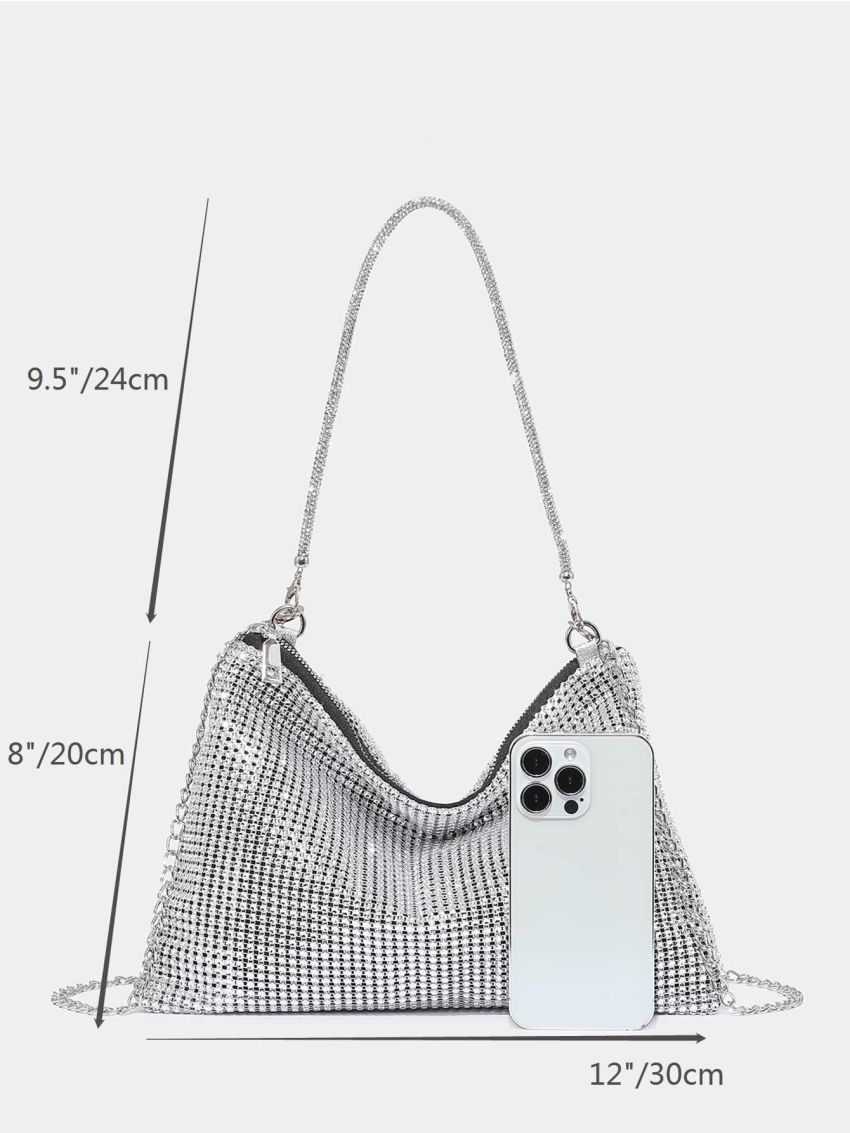 Plastic Rhinestone Detail Chain Bucket Bag