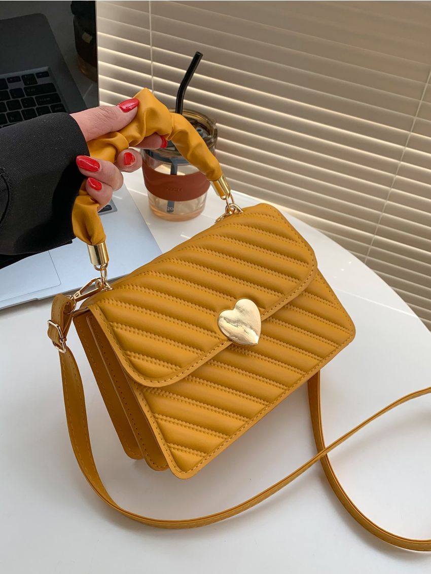 Quilted Metal Decor Ruched Strap Square Bag