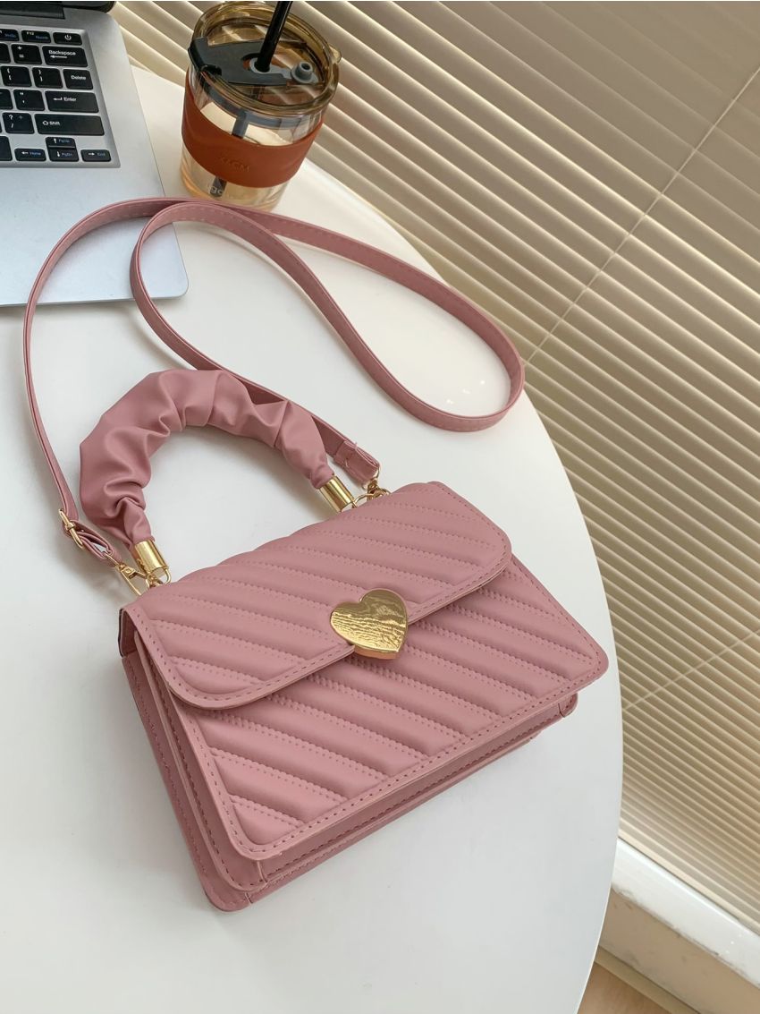 Quilted Metal Decor Ruched Strap Square Bag