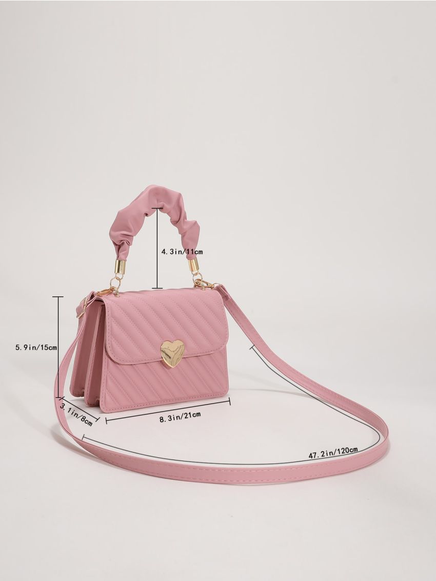 Quilted Metal Decor Ruched Strap Square Bag