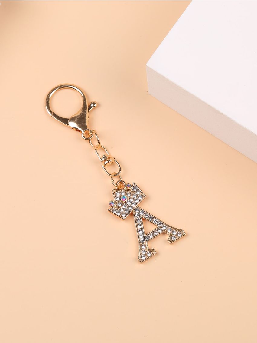 Rhinestone Decor Letter & Crown Graphic Bag Charm