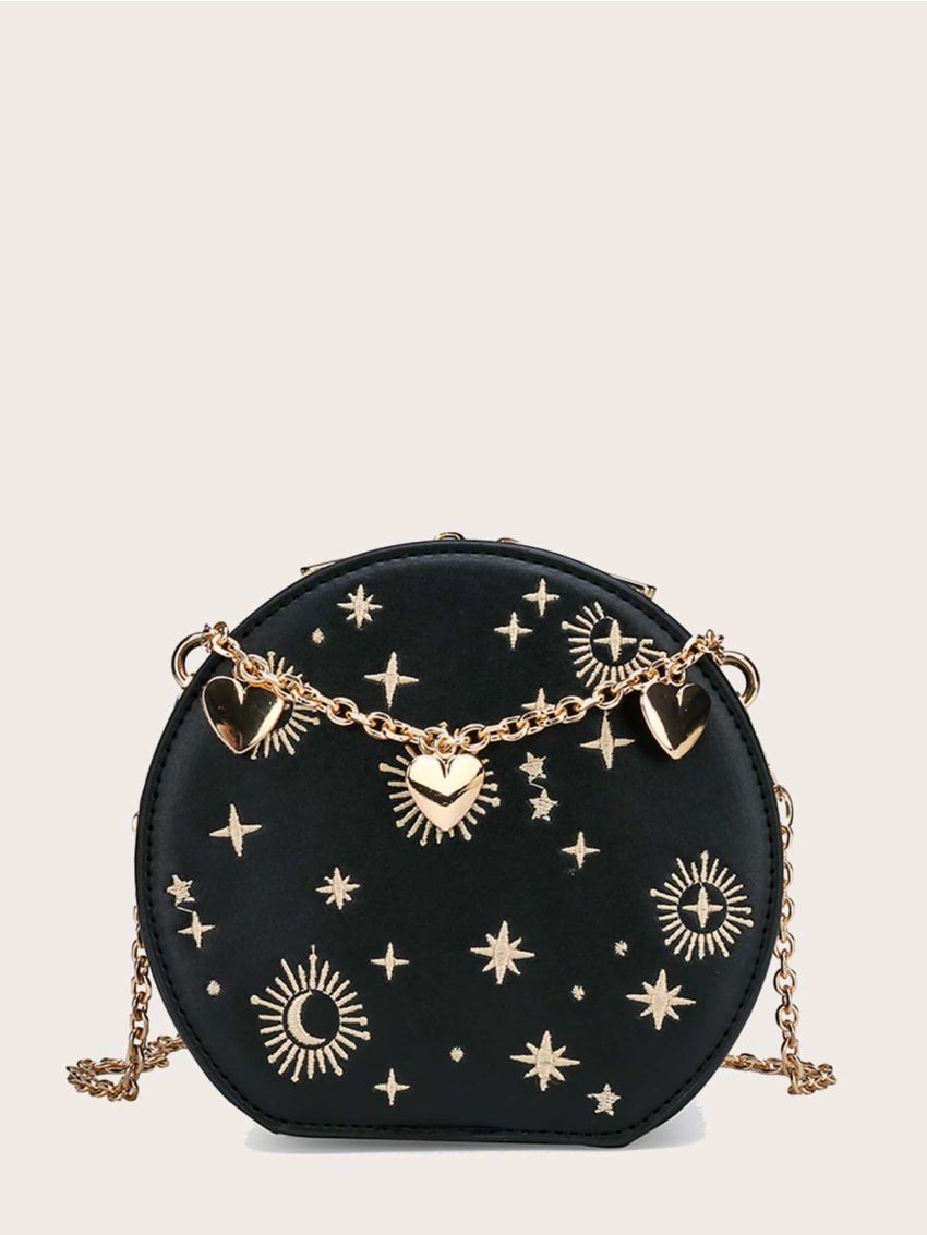Mini Heart Decor Star Embroidery Crossbody Bag