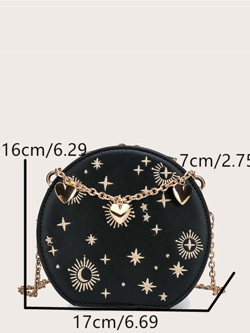 Mini Heart Decor Star Embroidery Crossbody Bag