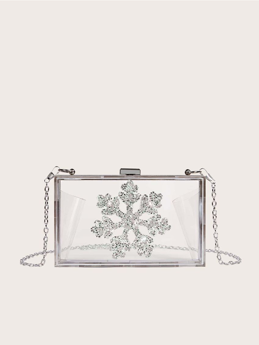 Rhinestone Snowflake Decor Chain Clear Box Bag
