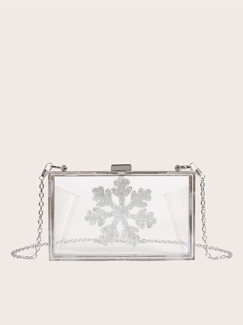 Rhinestone Snowflake Decor Chain Clear Box Bag