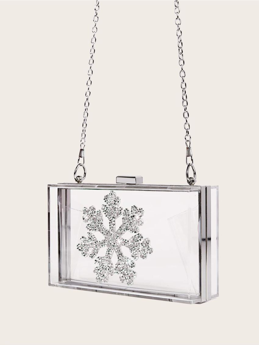 Rhinestone Snowflake Decor Chain Clear Box Bag