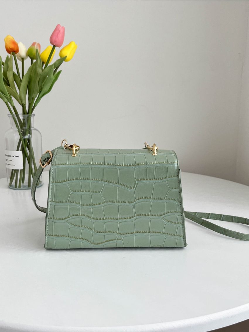 Mini Crocodile Embossed Twist Lock Flap Square Bag