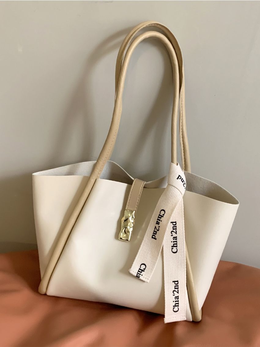 Letter Graphic Shoulder Tote Bag