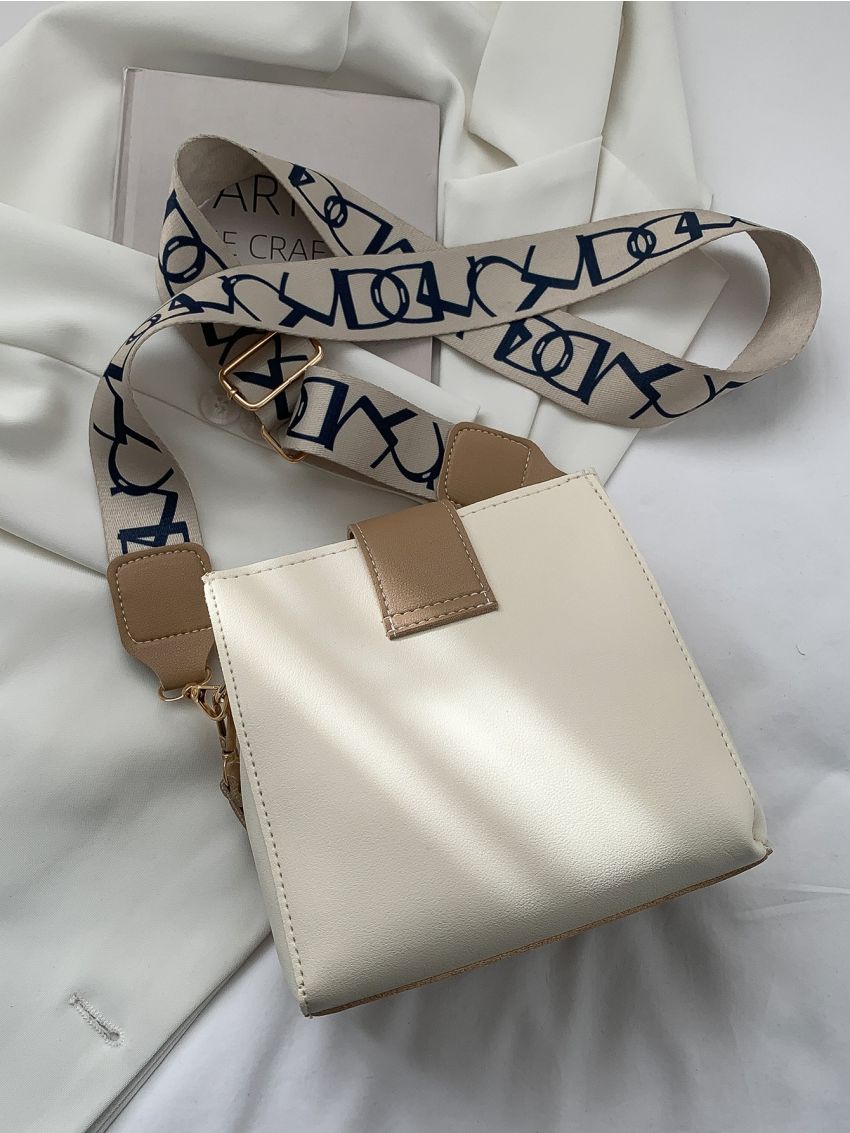 Two Tone Patch Decor Bucket Bag