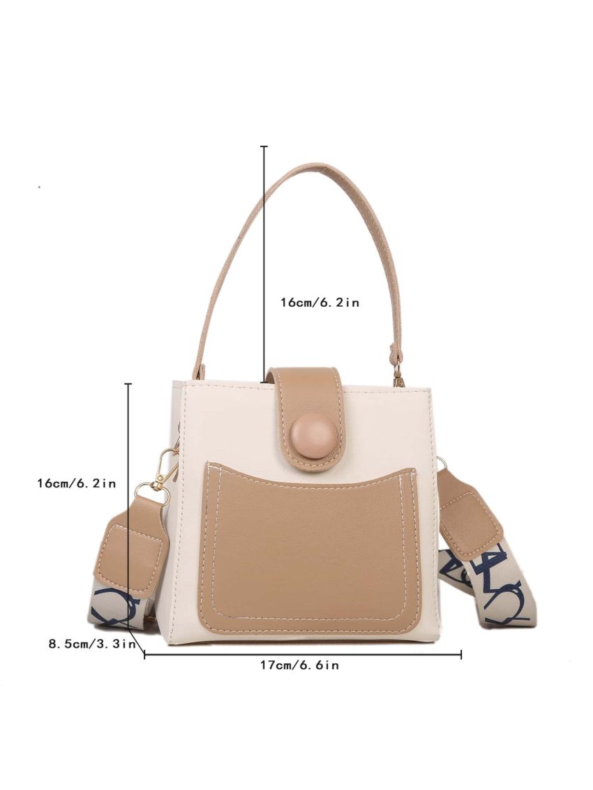 Two Tone Patch Decor Bucket Bag