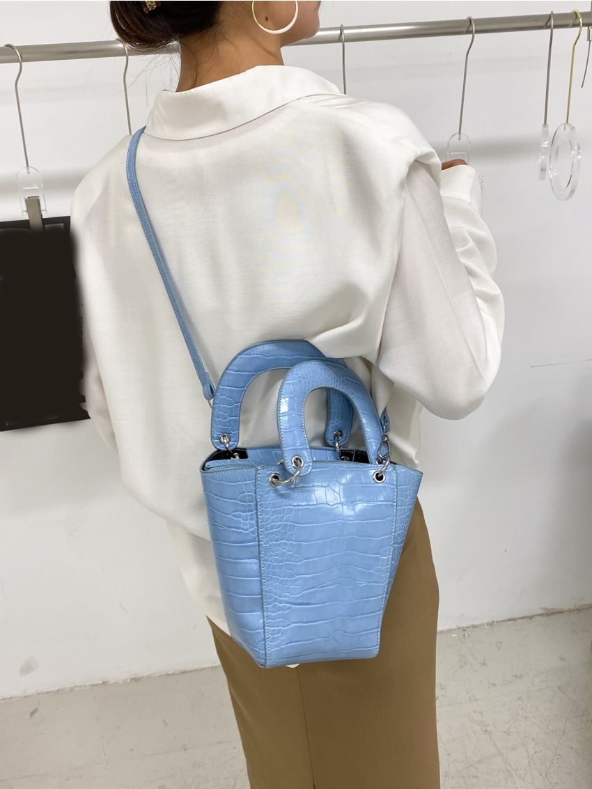 Mini Crocodile Embossed Studded Detail Bucket Bag