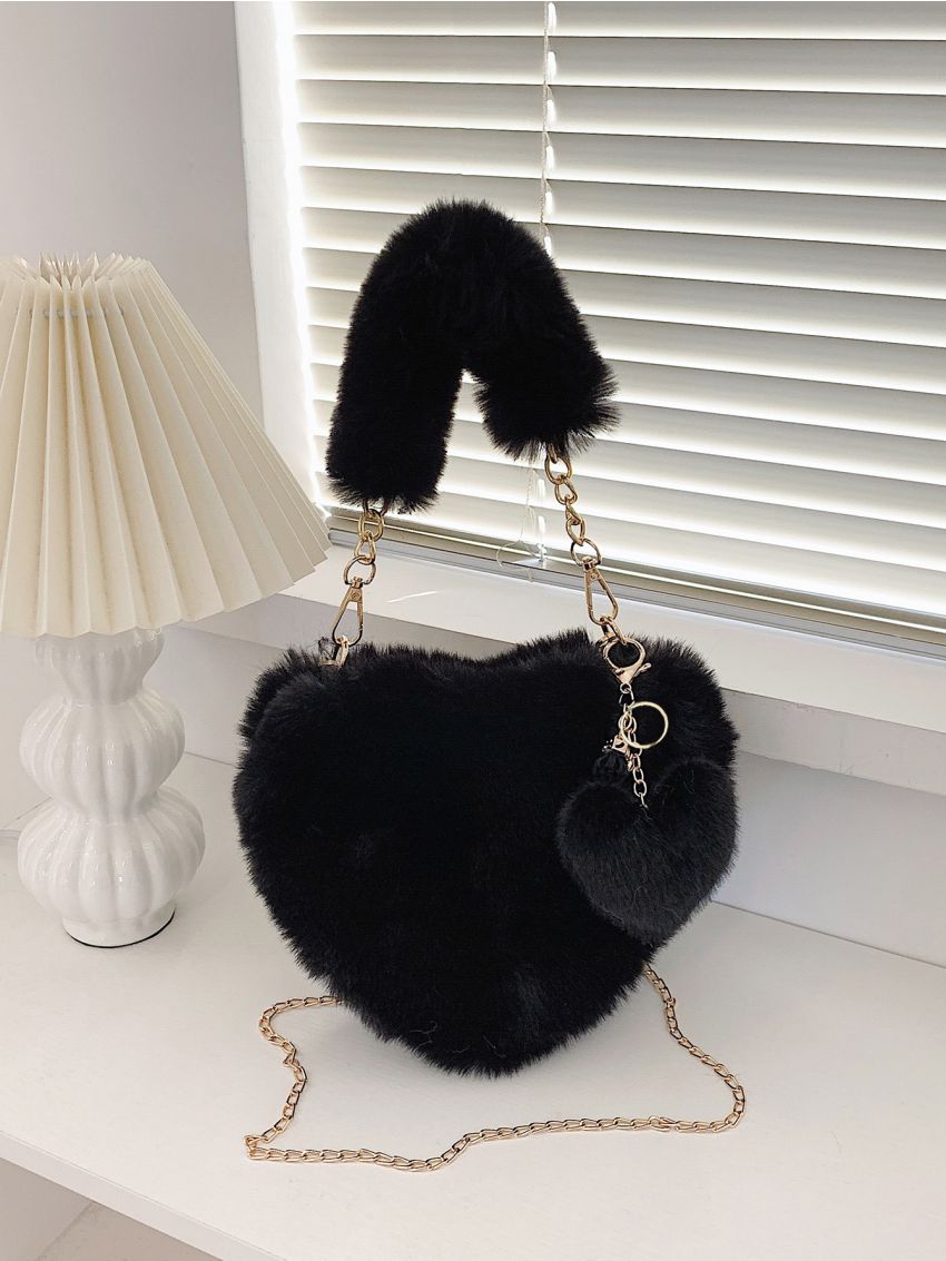 Fluffy Heart Design Chain Novelty Bag
