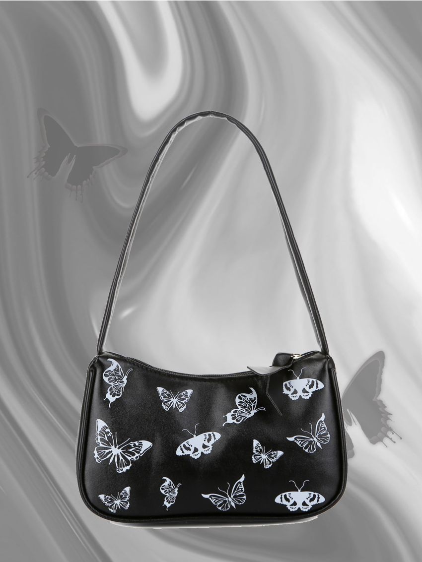 Butterfly Graphic Baguette Bag
