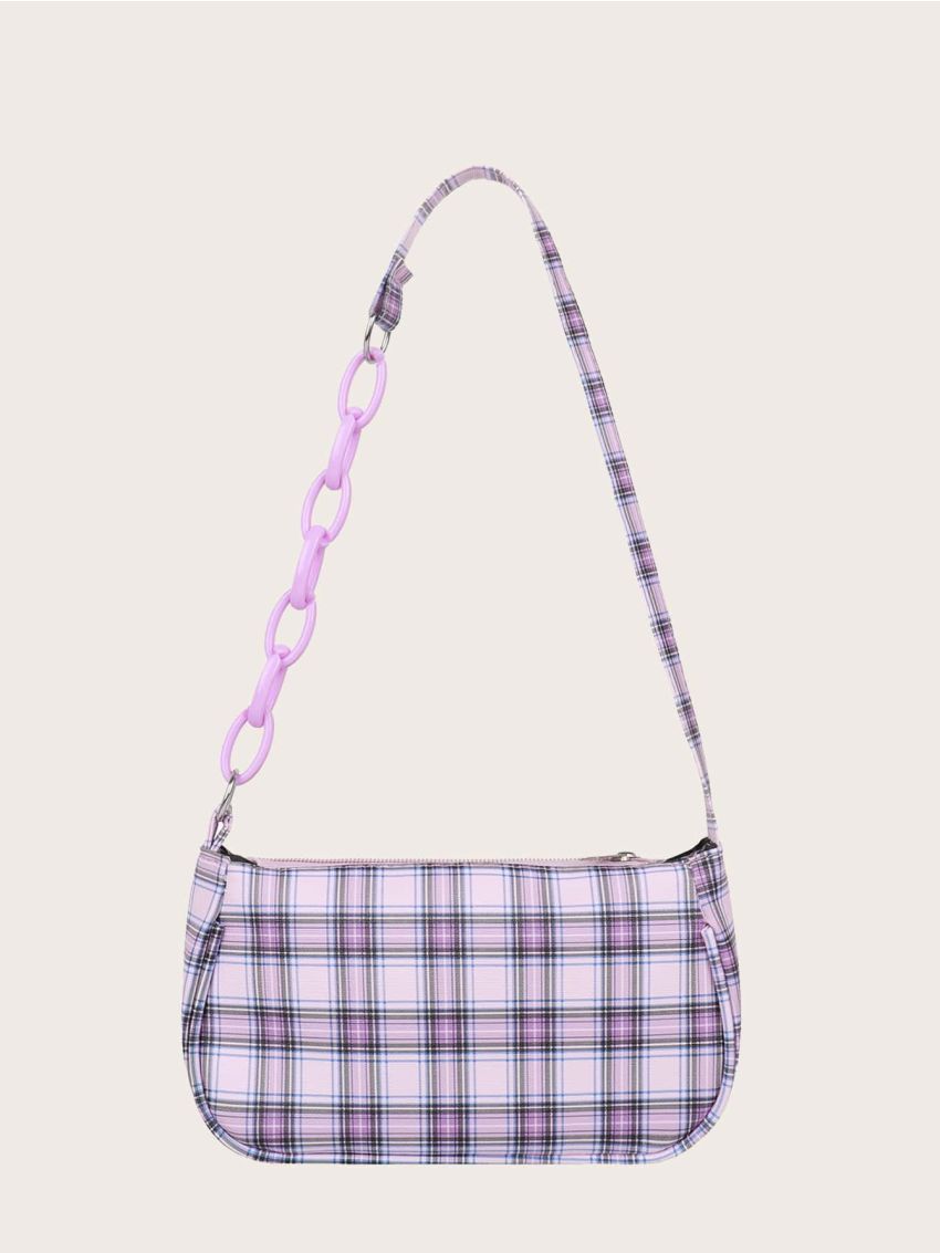 Plaid Pattern Baguette Bag