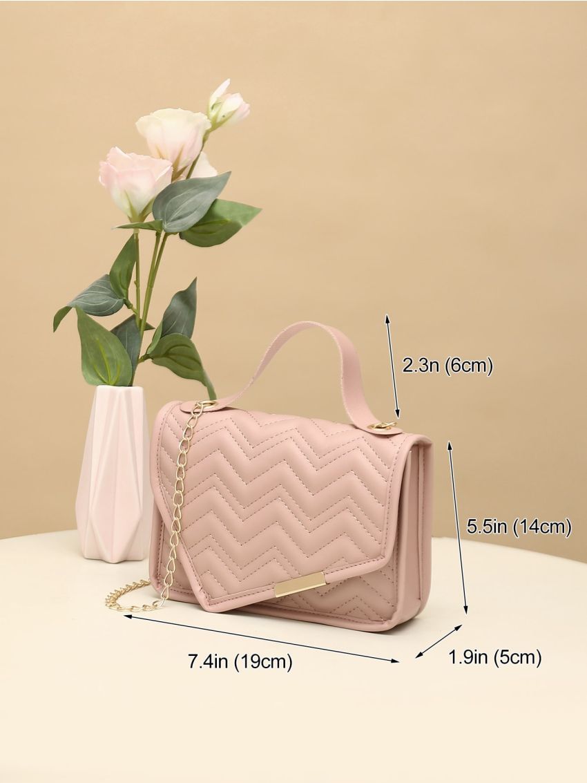 Mini Chevron Pattern Flap Chain Square Bag
