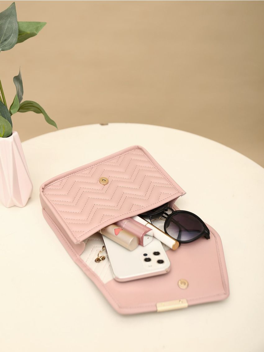 Mini Chevron Pattern Flap Chain Square Bag