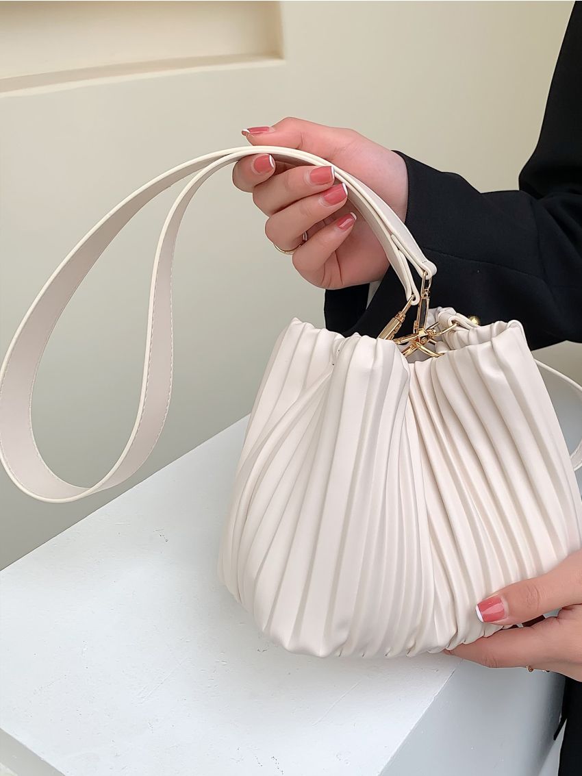 Pleated Snap Button Bucket Bag