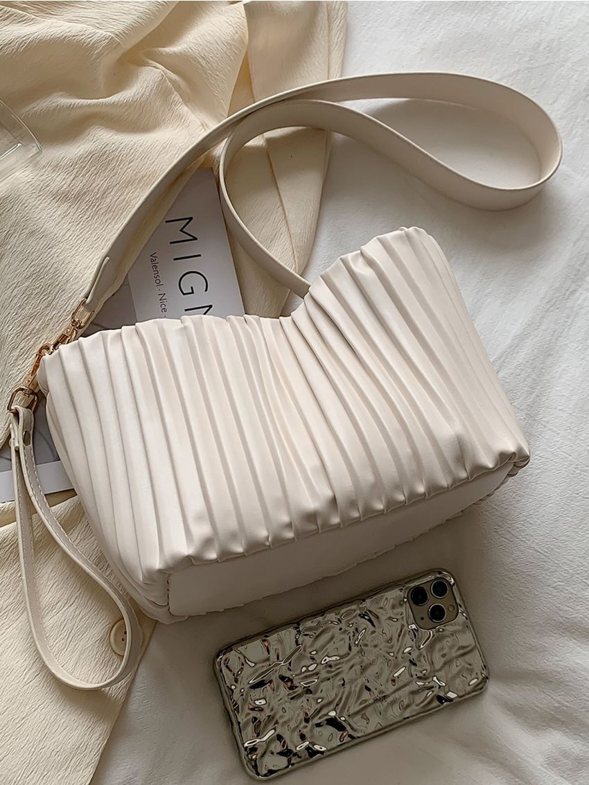 Pleated Snap Button Bucket Bag