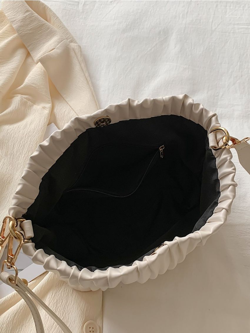 Pleated Snap Button Bucket Bag
