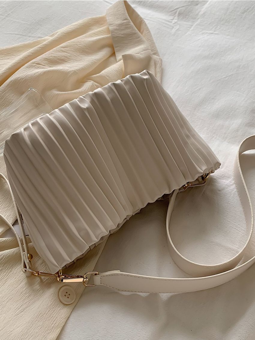 Pleated Snap Button Bucket Bag