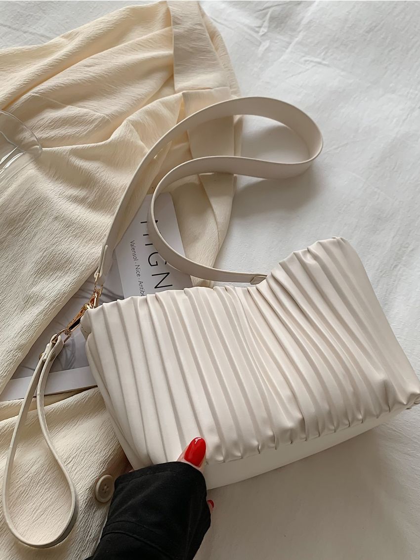 Pleated Snap Button Bucket Bag