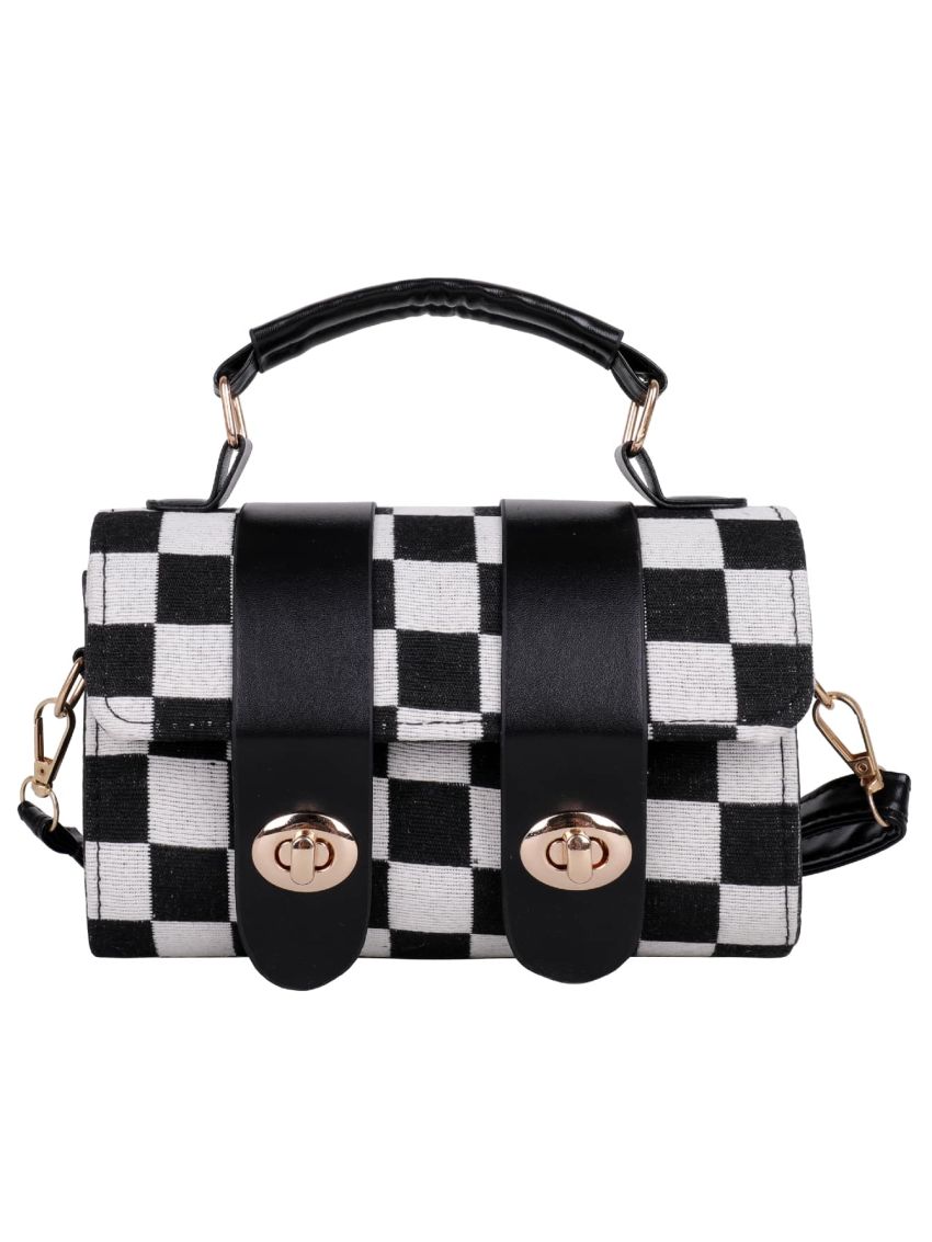 Checkered Flap Top Handle Bag