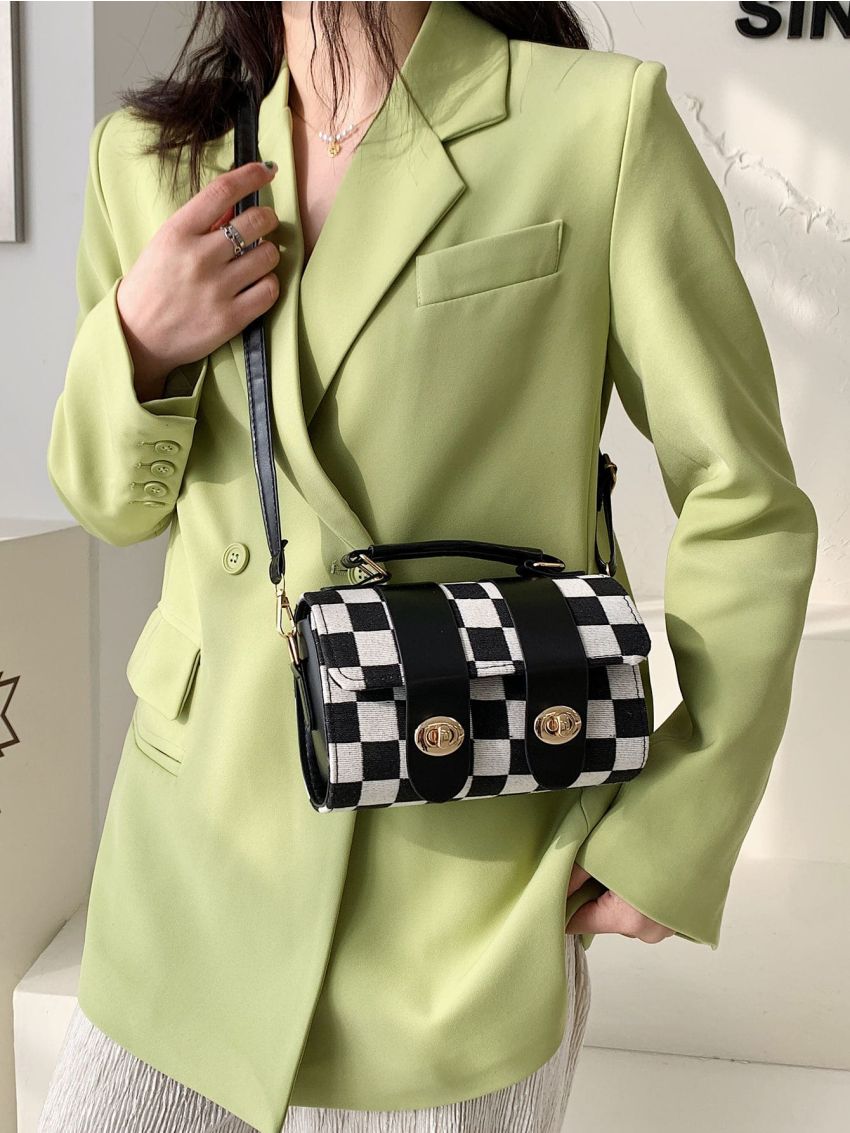 Checkered Flap Top Handle Bag