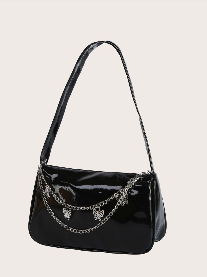 Mini Metal Butterfly Decor Baguette Bag