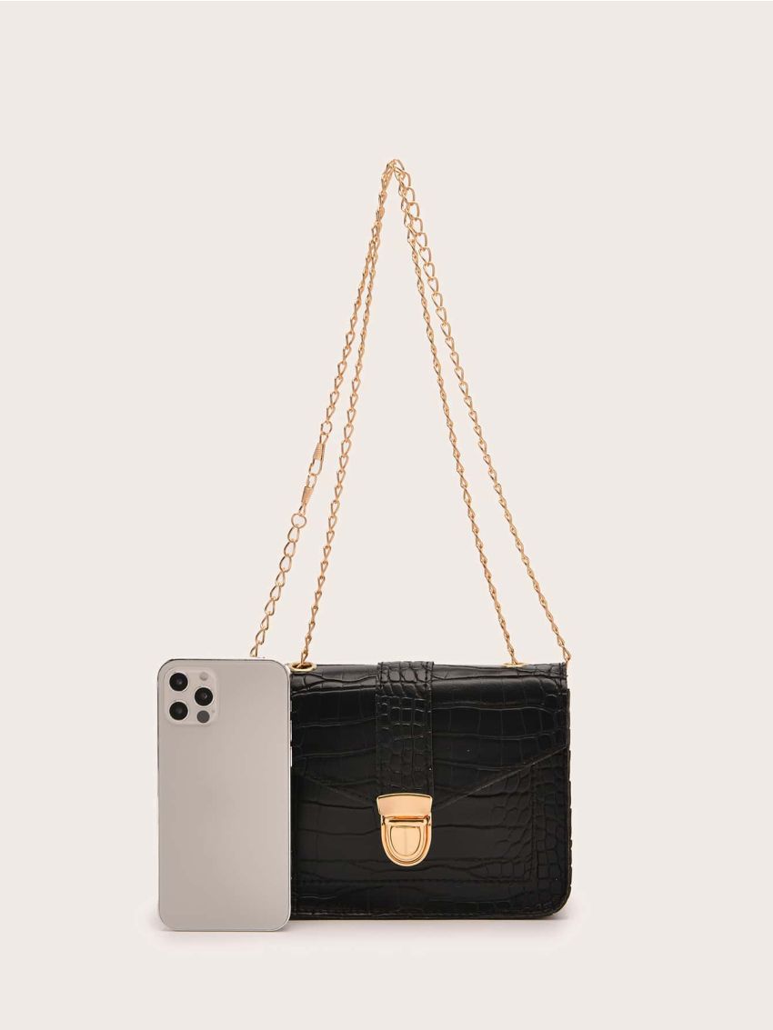 Mini Croc Embossed Push Lock Shoulder Bag