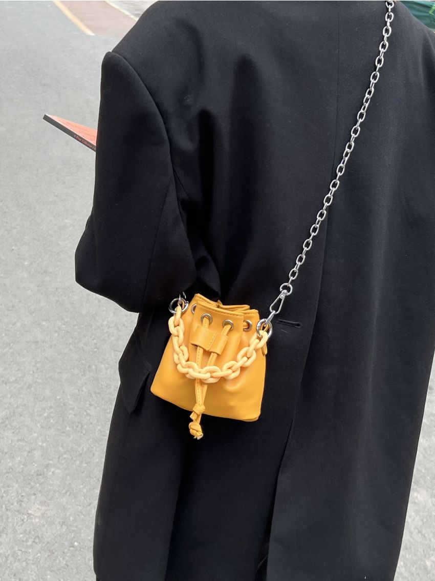Mini Drawstring Decor Chain Bucket Bag