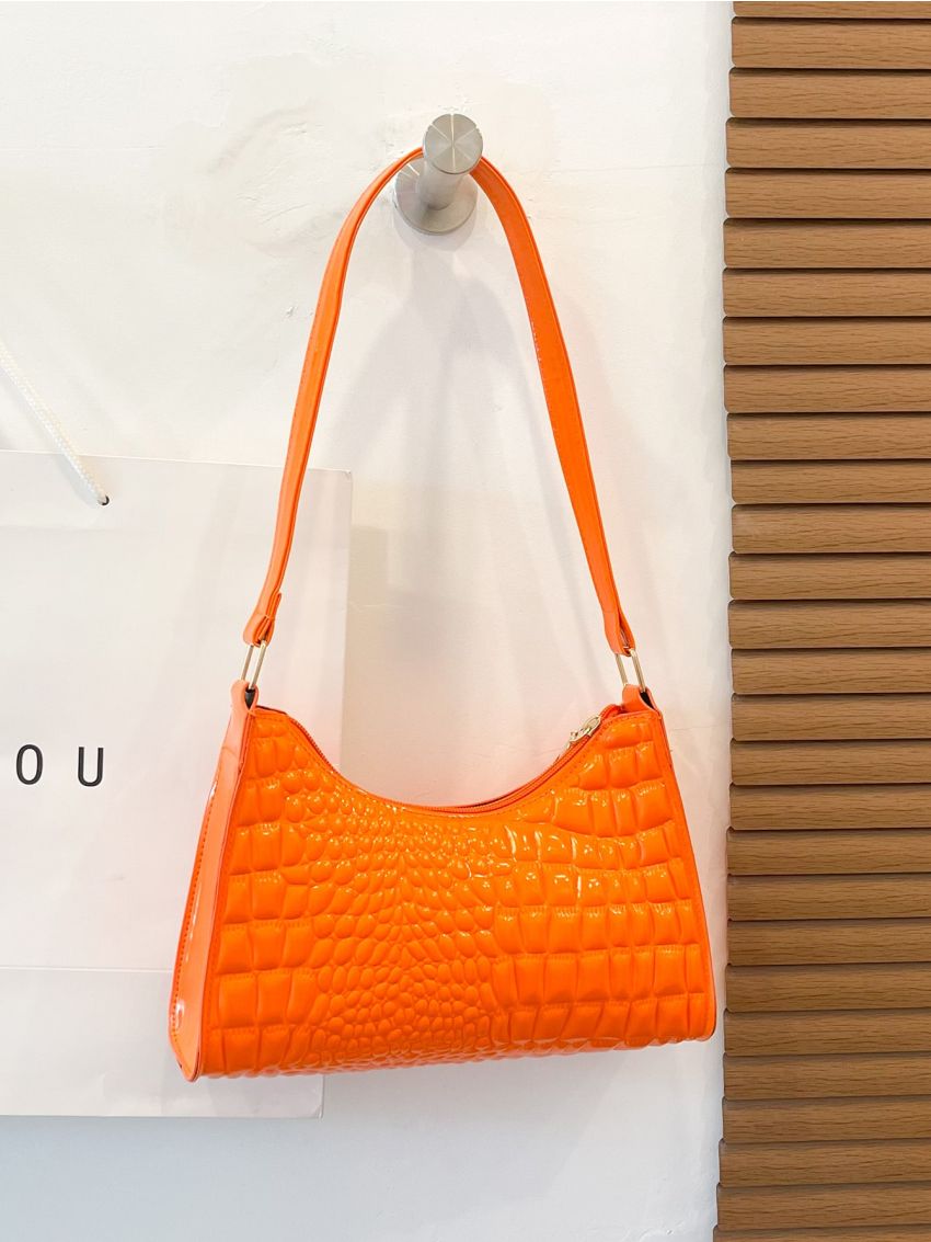 Mini Crocodile Embossed Baguette Bag