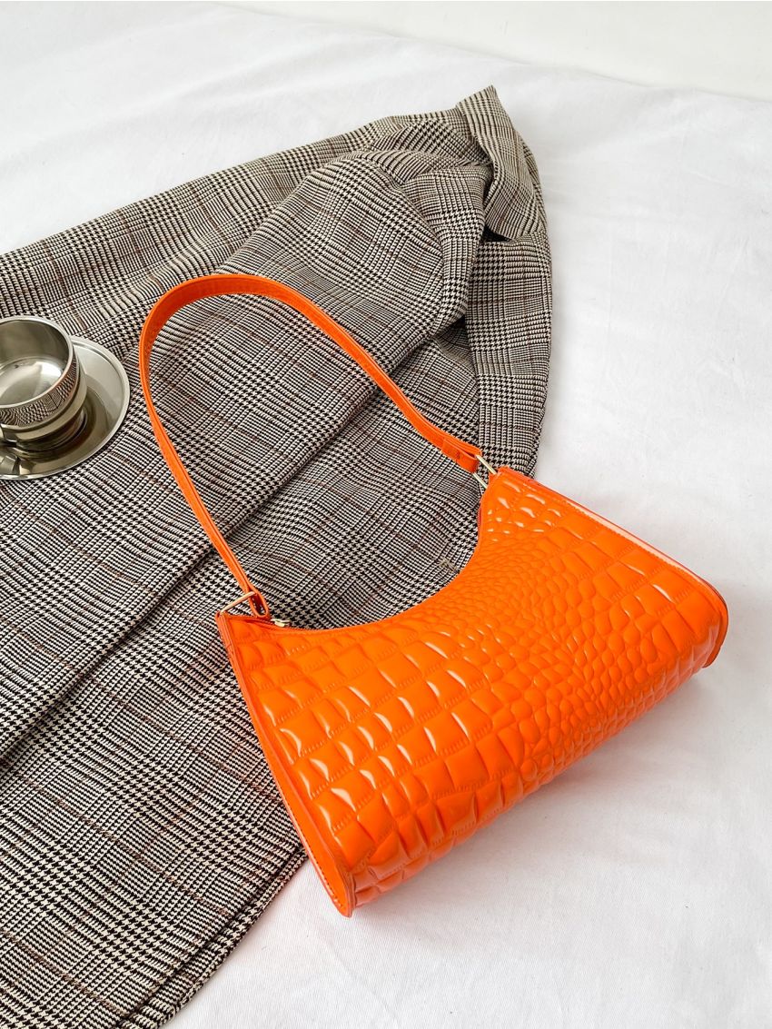 Mini Crocodile Embossed Baguette Bag