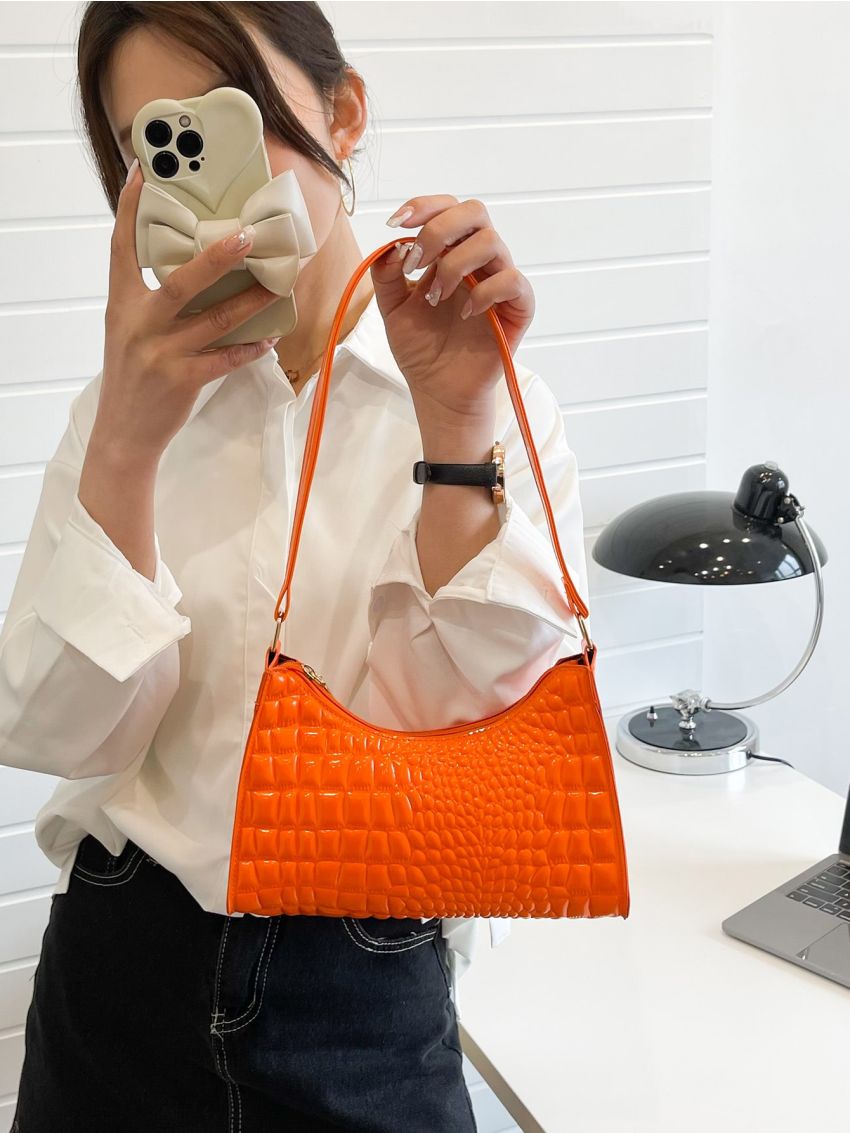 Mini Crocodile Embossed Baguette Bag