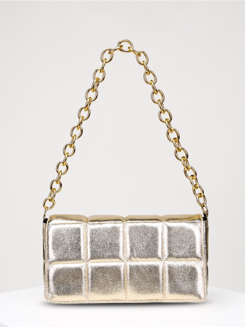 Geometric Embossed Chain Flap Square Bag