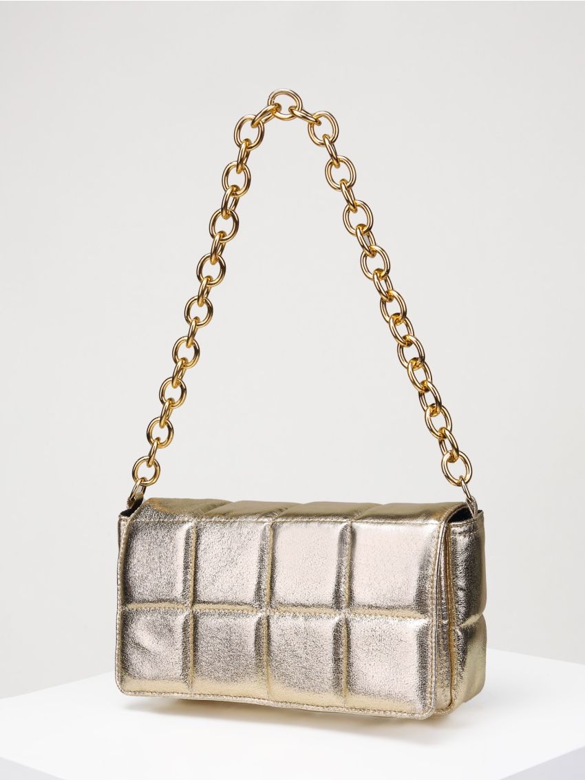 Geometric Embossed Chain Flap Square Bag