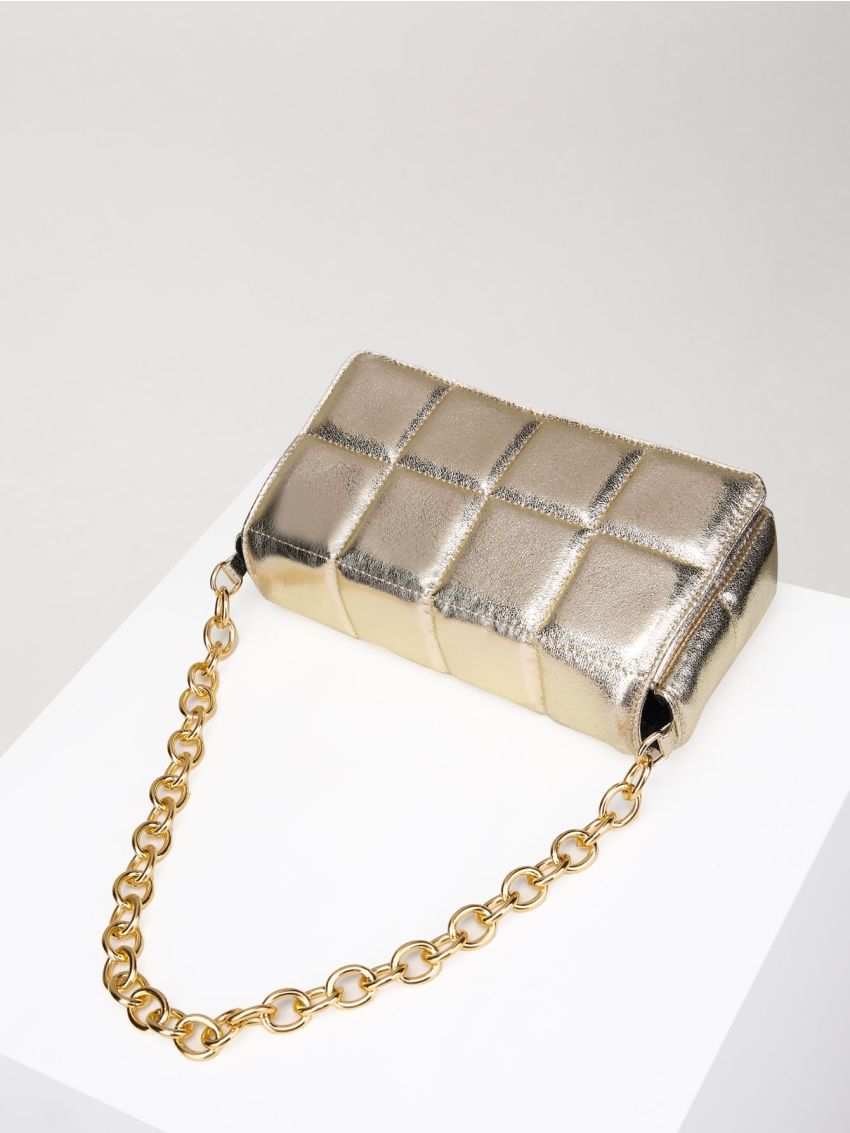 Geometric Embossed Chain Flap Square Bag