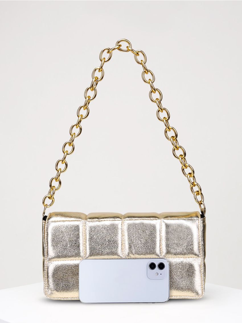 Geometric Embossed Chain Flap Square Bag