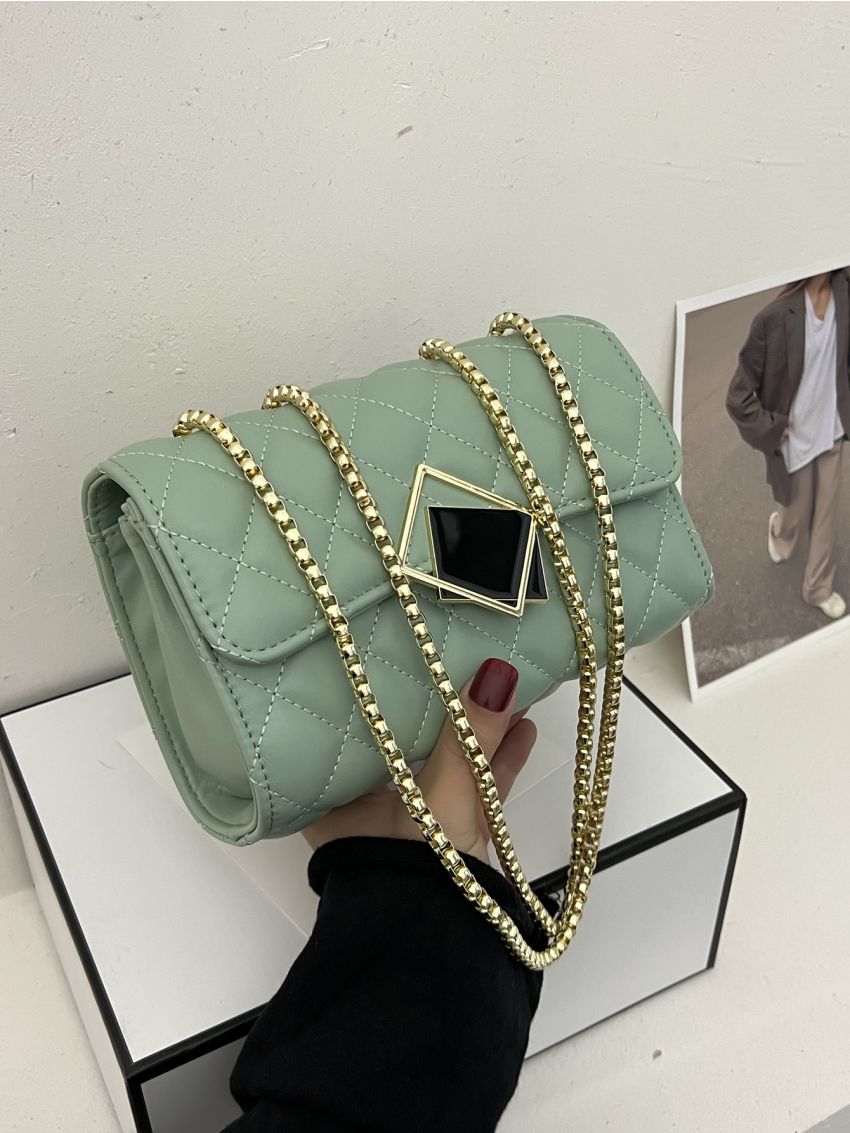 Quilted Metal Decor Flap Square Bag