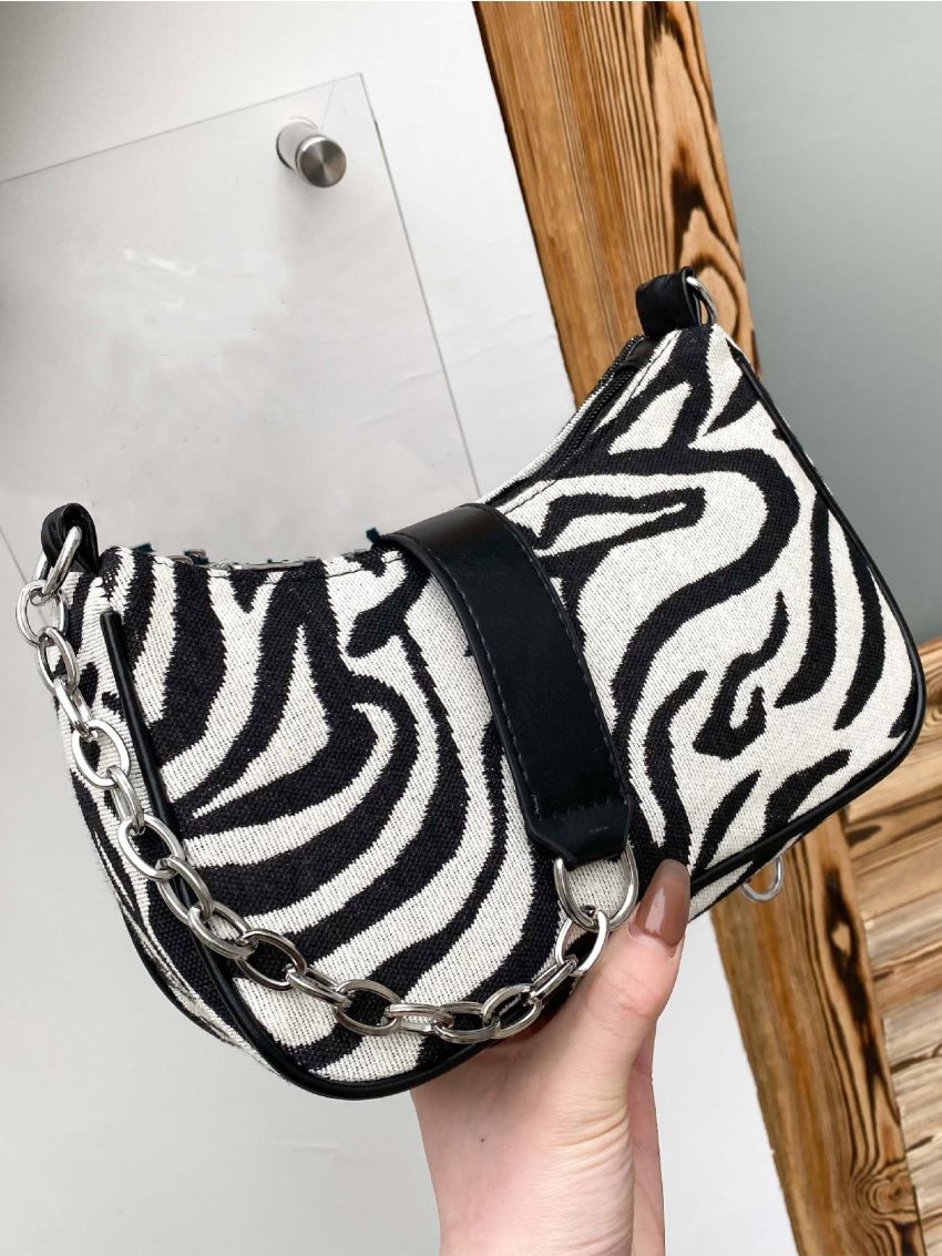 Zebra Striped Baguette Bag
