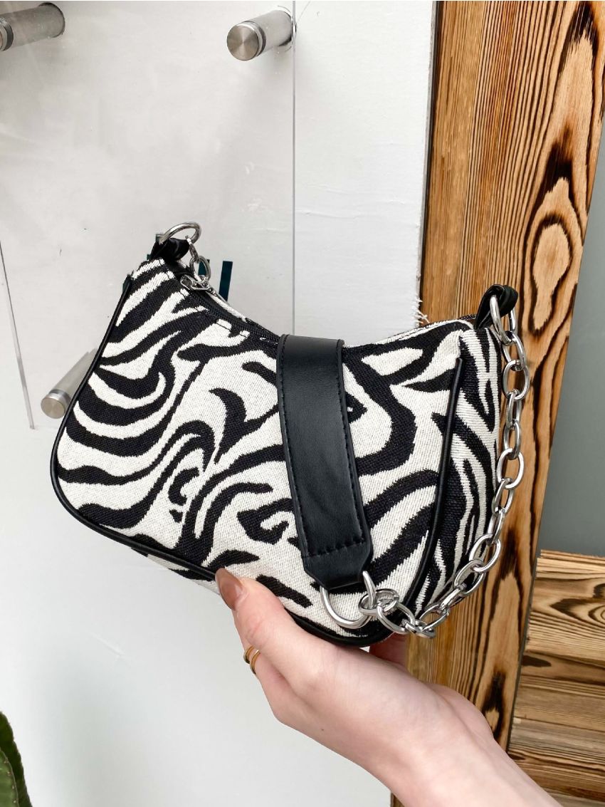 Zebra Striped Baguette Bag