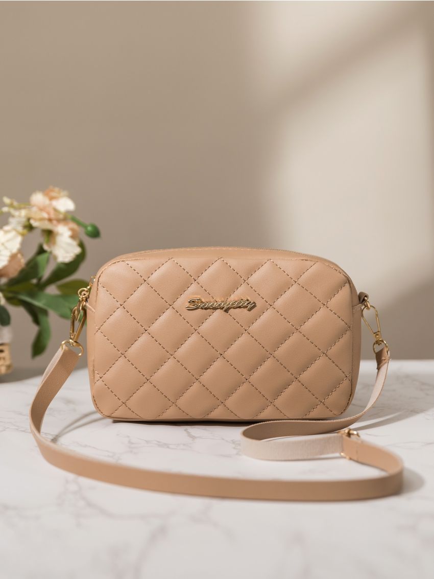 Mini Quilted Metal Letter Decor Square Bag