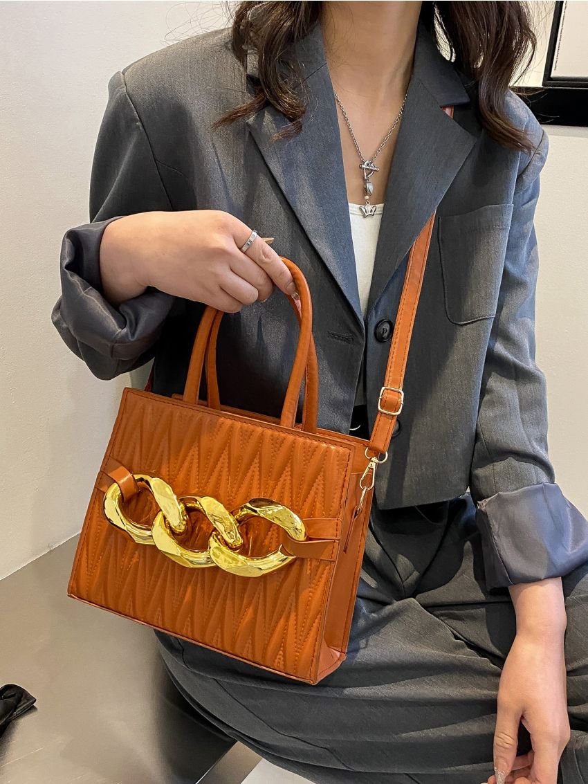 Quilted Pattern Chain Decor Square Bag