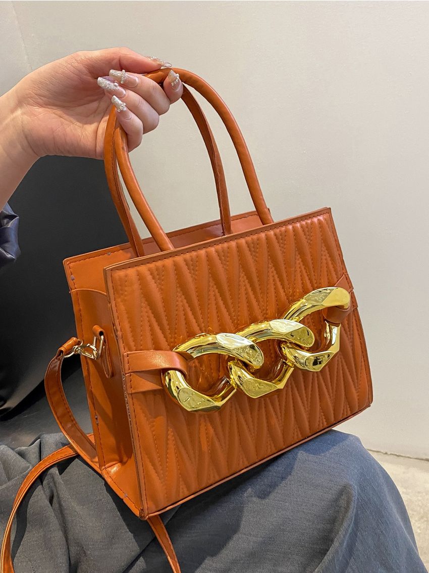 Quilted Pattern Chain Decor Square Bag